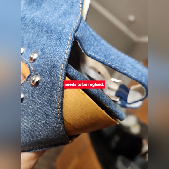 Brand New, Never Worn. Wishbone Embroidered Denim Platform Sandals. - Picture 15 of 15